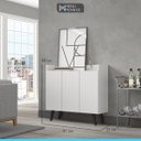 Ver imagem 2 de Aparador Buffet Balcão Moderno 91 Cm Para Sala Pés Palito 03 Portas MDP Branco 0647 - MENU