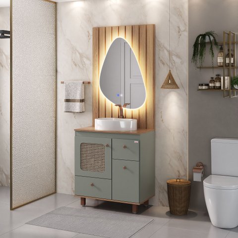 Conjunto Júlia c/Pés 78cm c/ Painel e Espelho Ísis - Fabribam