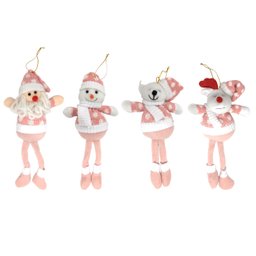 Kit 4 Bonecos Perna Longa Pelúcia Rosa Papai Noel, Boneco de Neve, Rena e Urso Pendente 25cm - Maste - 1