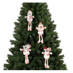 Kit 4 Bonecos Perna Longa Pelúcia Rosa Papai Noel, Boneco de Neve, Rena e Urso Pendente 25cm - Maste - 2