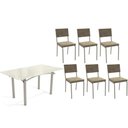 Ver imagem 1 de Conjunto: Mesa de Cozinha Elba Tampo Madeirado C/ Vidro 160cm e 6 Cadeiras Zaria Niquel/off White -