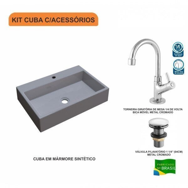 Kit Cuba RT55 com Torneira 1198 Metal e Válvula Click 1 Polegada e meia Compace - 3