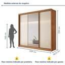 Ver imagem 3 de Guarda-Roupa Casal 100% MDF com Espelho 3 Portas de Correr 6 Gavetas Siena Bege/Cinamomo/Off White
