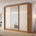 Ver imagem 1 de Guarda-Roupa Casal 100% MDF com Espelho 3 Portas de Correr 6 Gavetas Siena Bege/Cinamomo/Off White