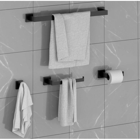 Kit Acessórios Banheiro Lavabo Luxo 4 Peças Preto Black