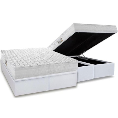 Cama Box Baú Queen: Colchão Ortopédico Herval Ag65 Frontier + Base Crc Linhão White (158x198)