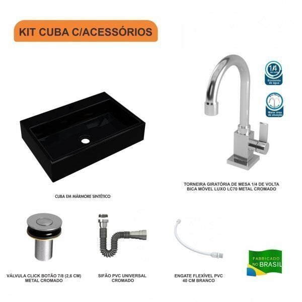 Kit Cuba RT55 Torneira Luxo 1195 Metal e Válvula Click 1 Polegada B Sifão Flexível Cromado Compace - 3