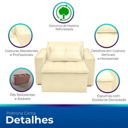 Poltrona Cama com Puff para Sala Confortavél Moderna Suede - 3