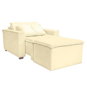 Poltrona Cama com Puff para Sala Confortavél Moderna Suede