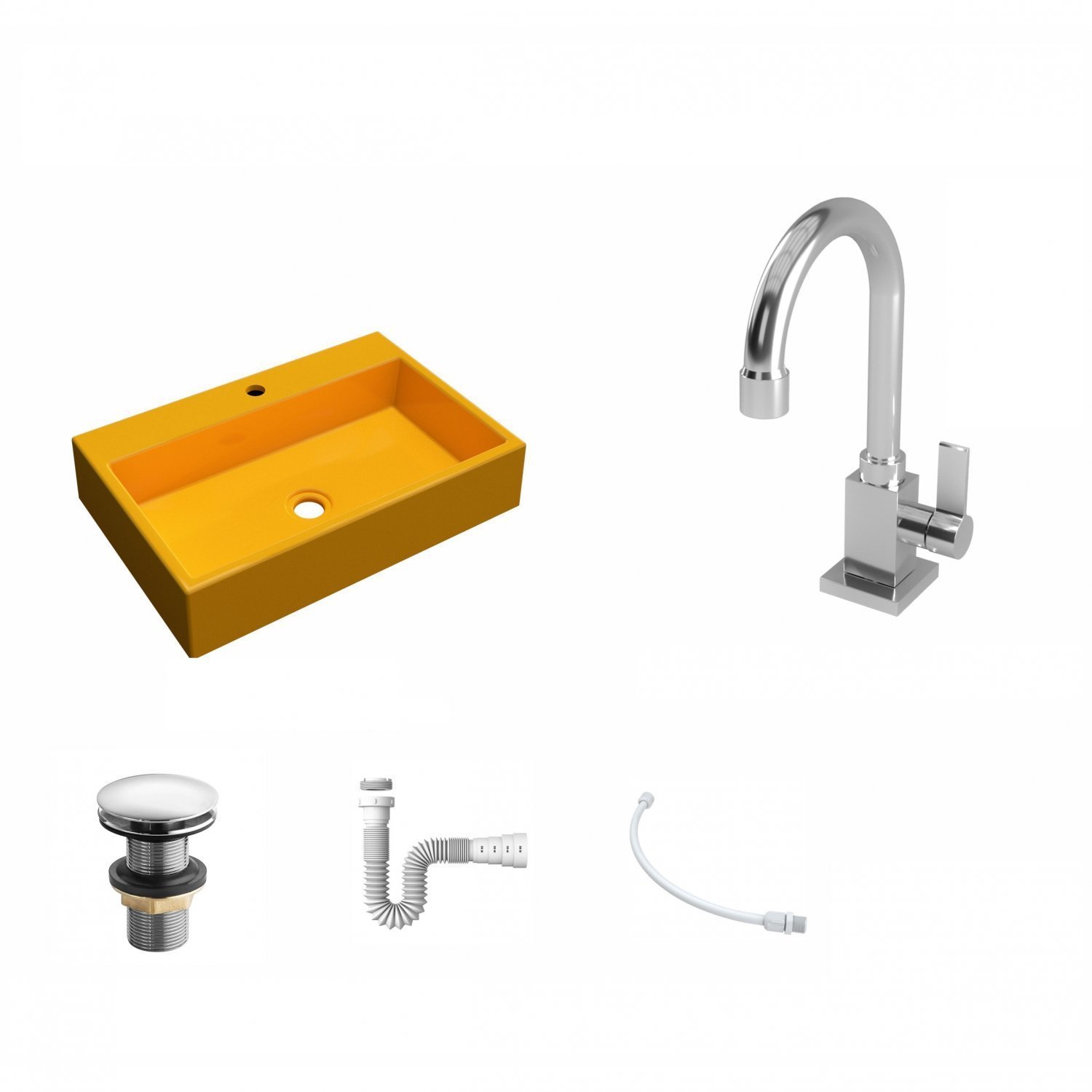 Kit Cuba RT55 com Torneira Luxo 1195 Metal e Válvula Click 1 Polegada G e Sifão Pvc e Flexível Compa - 2