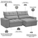 Ver imagem 4 de Sofá Retrátil Reclinável para Sala 3 Lugares 250cm Asaph F04 Veludo Cinza Claro - Lyam Decor