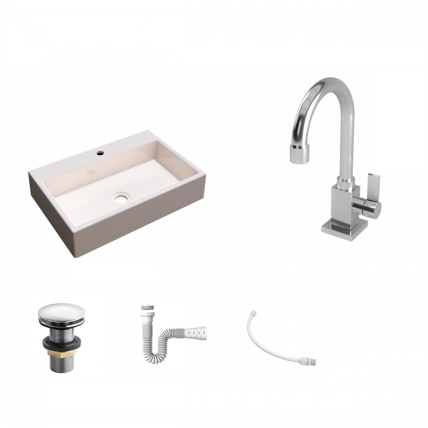 Kit Cuba RT55 com Torneira Luxo 1195 Metal e Válvula Click 1 Polegada G e Sifão Pvc e Flexível Compa - 2