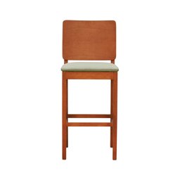 Banqueta Alta Bistrô Madeira Maciça Encosto Anatômico Quéops - Amêndoa Linho Bege - 4