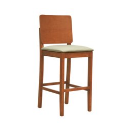 Banqueta Alta Bistrô Madeira Maciça Encosto Anatômico Quéops - Amêndoa Linho Bege - 1