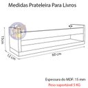 Ver imagem 2 de Kit 3 Prateleira para Livros 60cm Branco Trava Marrom Tabaco