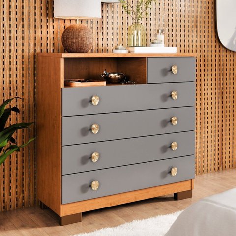 Cômoda 5 Gavetas Select com Nicho Nature Cinza