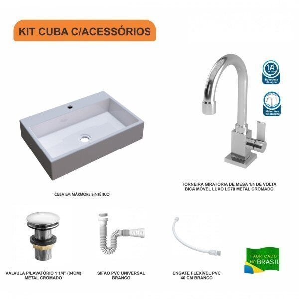 Kit Cuba RT55 com Torneira Luxo 1195 Metal e Válvula Click 1 Polegada e meia e Sifão Pvc e Flexível - 3