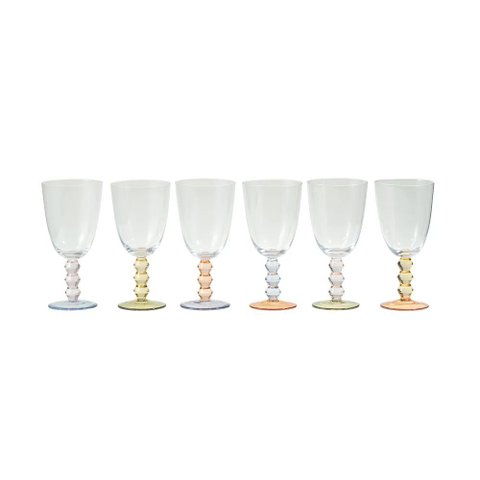 Conjunto 6 Taças em Vidro com Hastes em Esferas Coloridas 420ml Ag0052 Btc