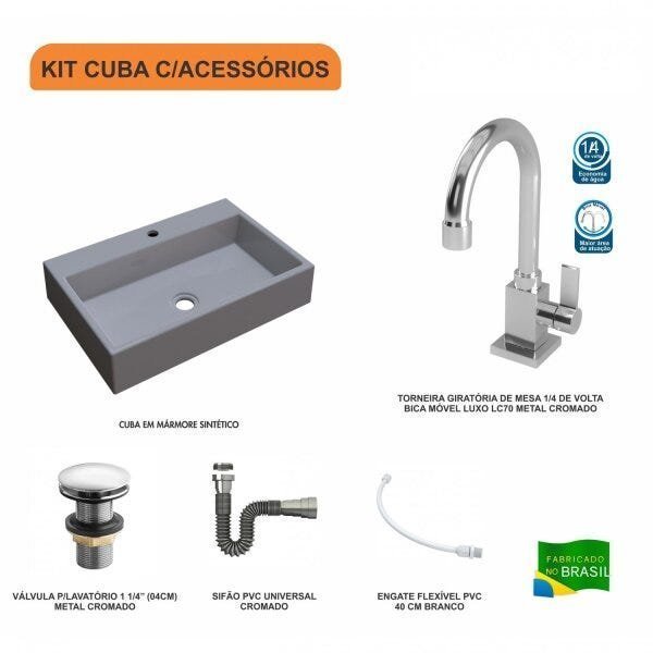 Kit Cuba RT55 com Torneira Luxo 1195 Metal e Válvula Click 1 Polegada e Meia e Sifão Cromado e Flexí - 3