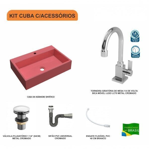 Kit Cuba RT55 com Torneira Luxo 1195 Metal e Válvula Click 1 Polegada e Meia e Sifão Cromado e Flexí - 3