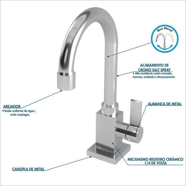 Kit Cuba RT55 com Torneira Luxo 1195 Metal e Válvula Click 1 Polegada e Meia e Sifão Cromado e Flexí - 11