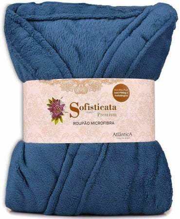 Roupão Microfibra Plush Inverno Frio Toque Macio Unissex Cor: Azul Profundo Tamanho: Gg