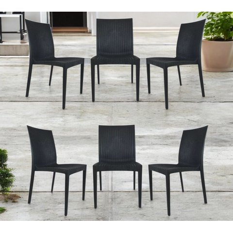 Kit 6 Cadeiras Rattan Preta Sala de Jantar Cozinha Área Externa