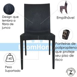 Kit 6 Cadeiras Rattan Preta Sala de Jantar Cozinha Área Externa - 8