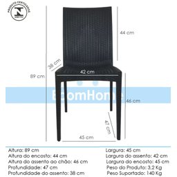 Kit 6 Cadeiras Rattan Preta Sala de Jantar Cozinha Área Externa - 7