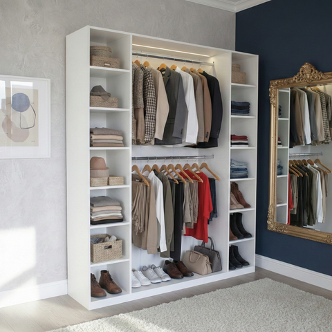 Armário Colmeia 2 Cabideiros + Nichos Expositor Closet Guarda Roupas Branco