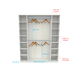 Armário Colmeia 2 Cabideiros + Nichos Expositor Closet Roupas - Cód. 101:branco - 5
