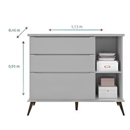 Jogo de Quarto Infantil Bebê Melinda Guarda Roupa + Cômoda + Mesa de Apoio MDF Cinza - Phoenix Baby - 5