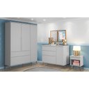 Ver imagem 1 de Jogo de Quarto Infantil Bebê Melinda Guarda Roupa + Cômoda + Mesa de Apoio MDF Cinza - Phoenix Baby