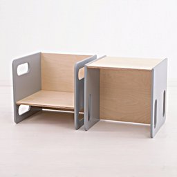 Mesa Cadeira Cubo Infantil Montessori com Mesa Natural Cinza - 1