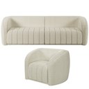 Ver imagem 1 de Kit Sofá 4 Lugares Sala Estar 332 com Poltrona Lazio Pés Madeira M03 Bouclê Bege Claro - Lyam Decor