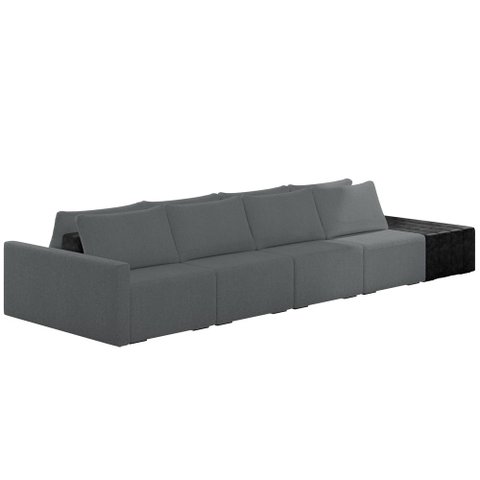 Sofá Ilha Modular para Sala 392cm com Puff Dublin K01 Bouclê Cinza e Sintético Preto - Lyam Decor