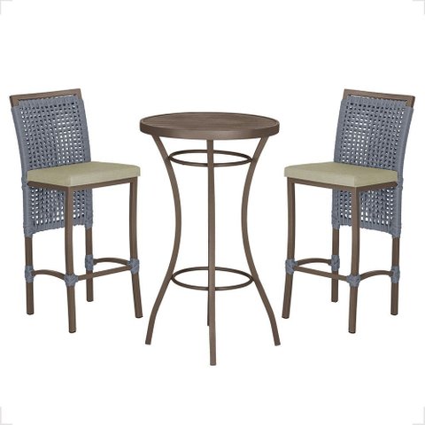 Mesa Bistrô e 2 Banquetas Roma Marrom Corda Náutica Estofado 7 Trama Original