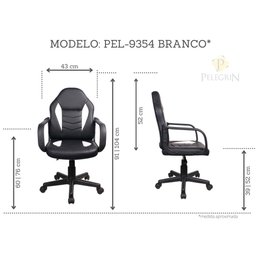Cadeira Gamer Infantil em Couro PVC Pelegrin PEL-9354 Preto com Branco - 2