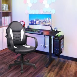 Cadeira Gamer Infantil em Couro PVC Pelegrin PEL-9354 Preto com Branco - 3