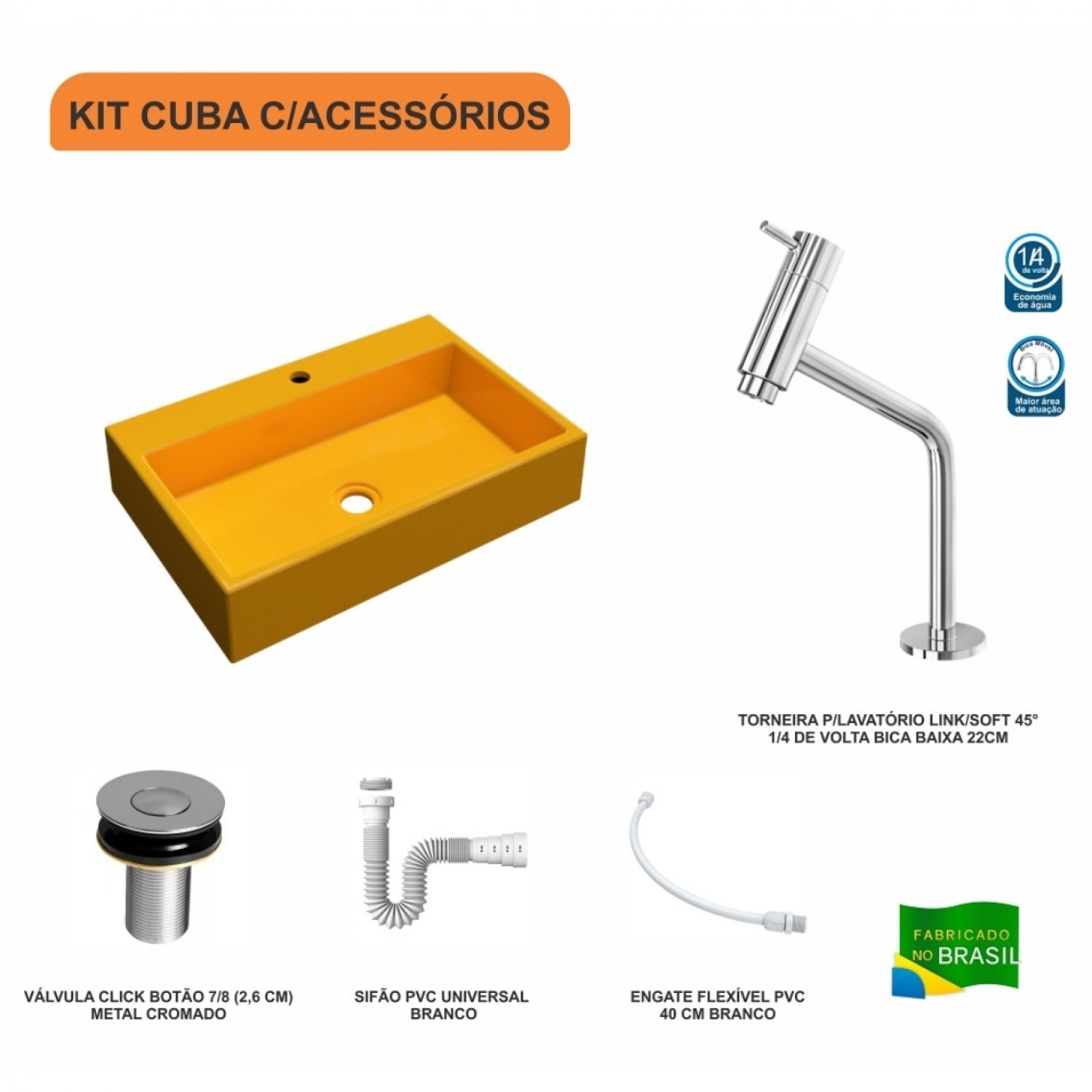 Kit Cuba RT55 Com Torneira Pratika 1060 Metal e Válvula Click 1 Polegada B e Sifão Pvc e Flexível Co - 3