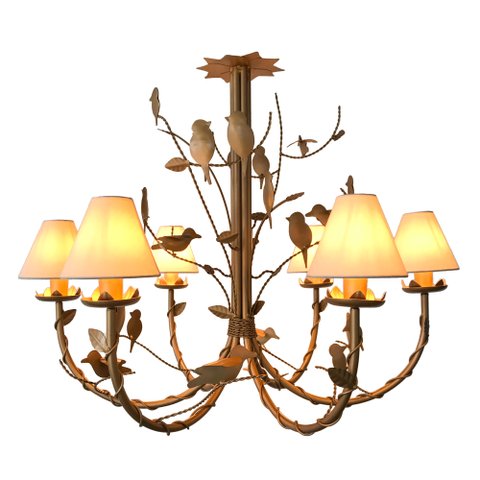 Pendente Rústico Para Salas de Jantar Com Cúpulas de Algodão Libertas Rosas Artesanato Passarinhos