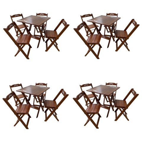 Kit 4 Conjuntos Mesa Dobrável Madeira 70x70 com 4 Cadeiras Personalizada Jack Imbuia - Tarimatã