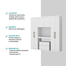 Guarda Roupa Solteiro 6 Portas, 2 Gavetas e Gaveteiro Móvel Porto Móveis Carraro - 4