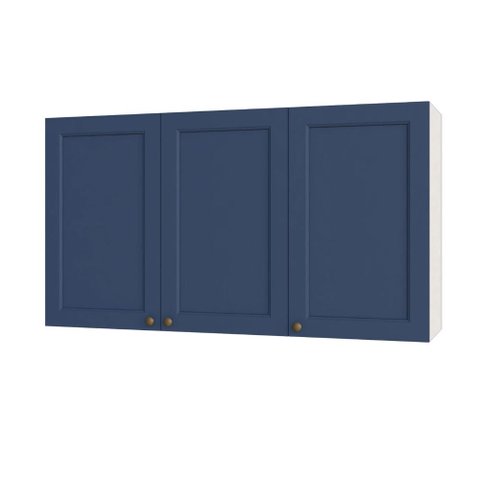 Armário Aéreo 3 Portas Cozinha Aurora 120cm com Divisórias Cor:branco com Azul