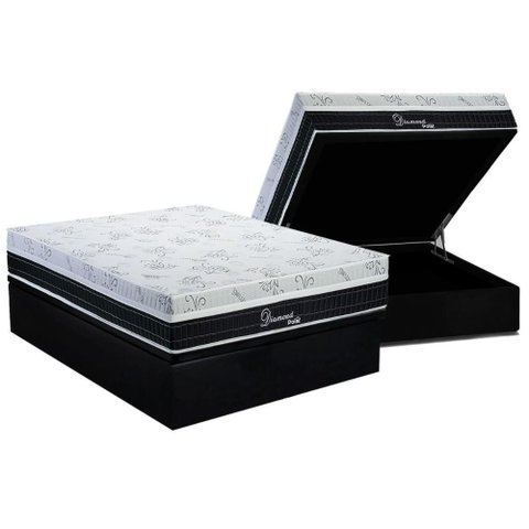 Cama Box Baú Casal: Colchão Molas Masterpocket Ensacadas Polar Diamond + Base Crc Suede Black (