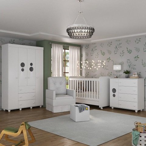 Quarto de Bebê Completo com Colchão, Poltrona de Amamentação e Puff Pimpolho Multimóveis Mp4109 Bran