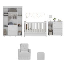 Quarto de Bebê Completo com Colchão, Poltrona de Amamentação e Puff Pimpolho Multimóveis MP4109 Branco - 6