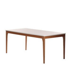 Mesa de Jantar Retangular C/ Vidro para 6 Lugares Ella 160 Cm - Natural C/ Off White Fosco
