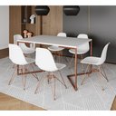 Ver imagem 1 de Mesa Jantar Industrial Retangular 137x90cm Branca Base V c/ 6 Cadeira Eames Eiffel Brancas Base Cobr