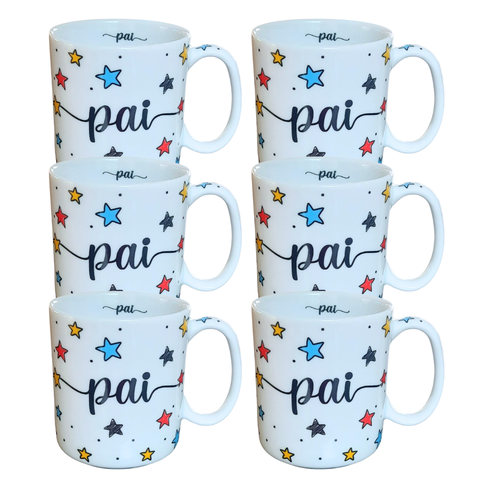 Kit 6 Canecas 300ml Pai - Porcelana - Decoração Estrela